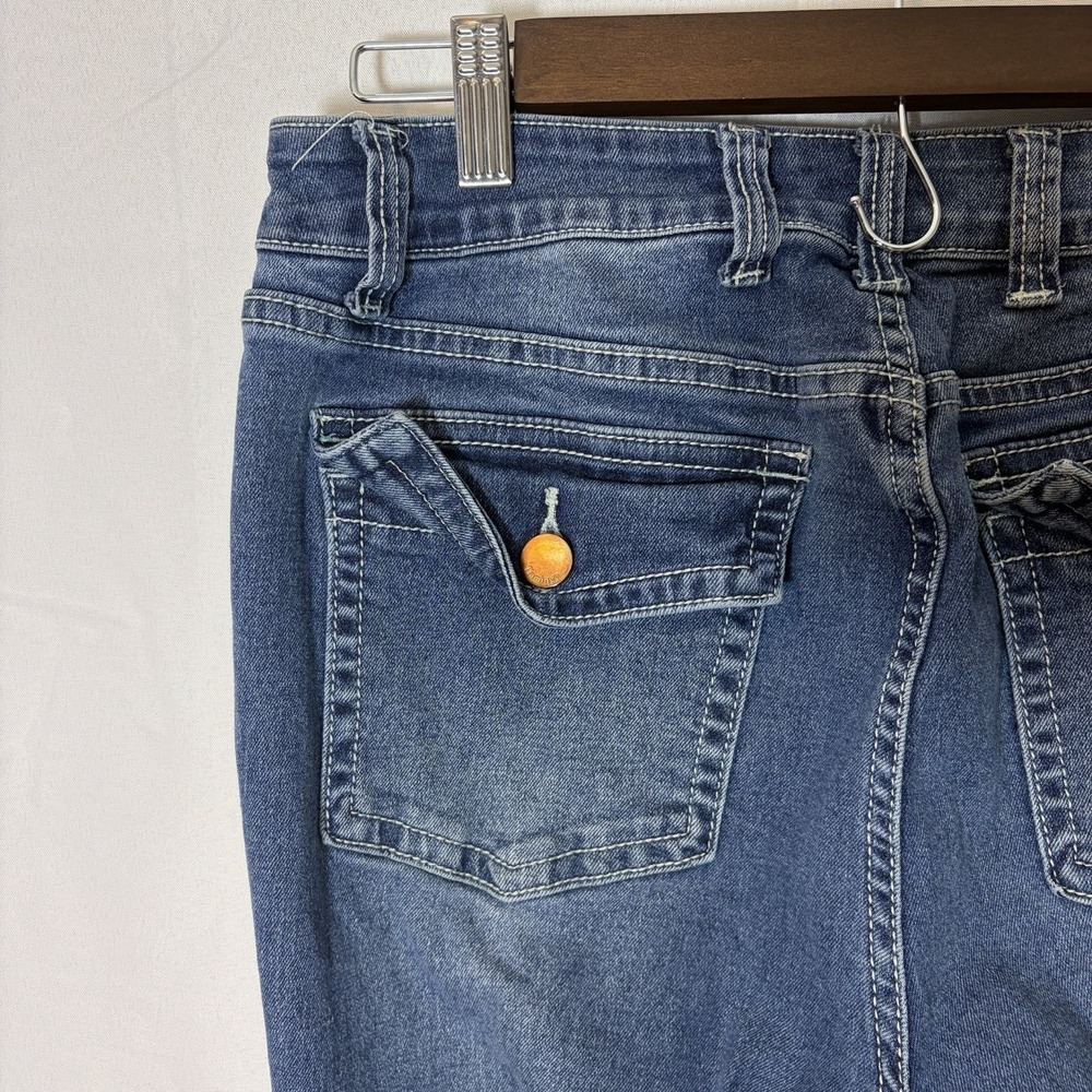 Flamingals Flared Jeans Womens Sz L (32x32) Mid Rise Side Seam Detail Stretch - Picture 8 of 14